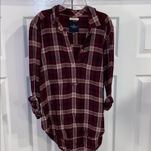 American Eagle maroon plaid long sleeve